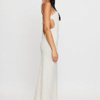 Beige Maxi Dress Sleeveless Racer Neck