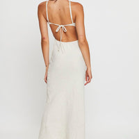 Beige Maxi Dress Sleeveless Racer Neck
