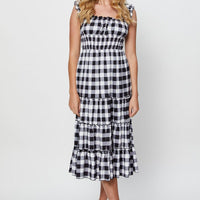 Check A Line Dress Sleeveless Midi