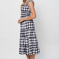 Check A Line Dress Sleeveless Midi