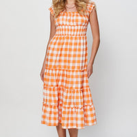 Check A Line Dress Sleeveless Midi