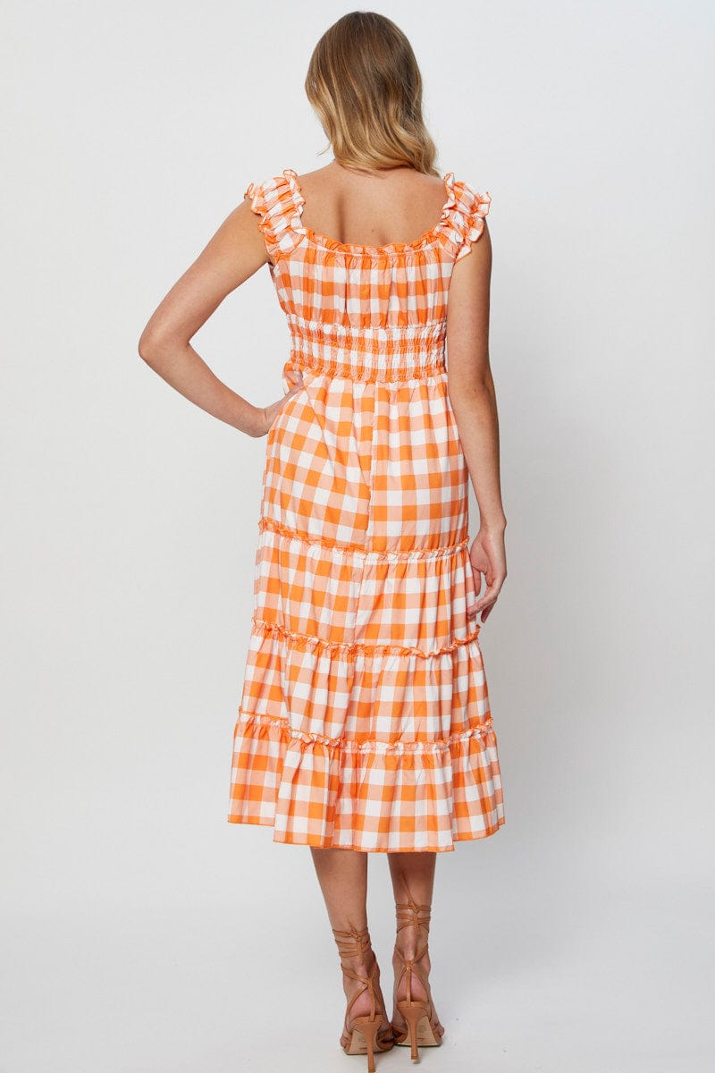 Check A Line Dress Sleeveless Midi