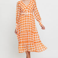 Check Dress Long Sleeve Maxi