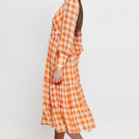 Check Dress Long Sleeve Maxi
