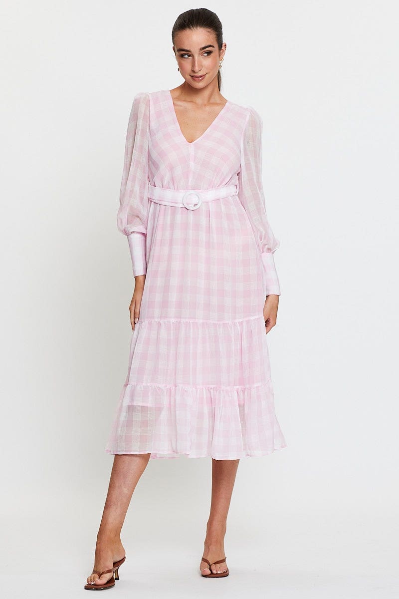 Check Dress Long Sleeve Maxi