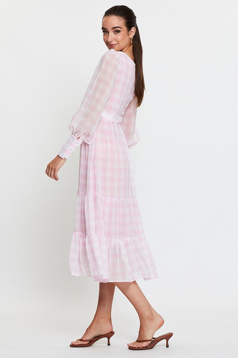 Check Dress Long Sleeve Maxi