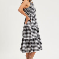 Check Dress One Shoulder Midi