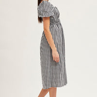 Check Dress Short Sleeve Midi Square Neck