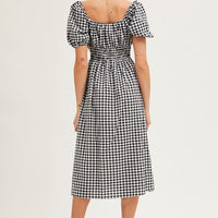 Check Dress Short Sleeve Midi Square Neck