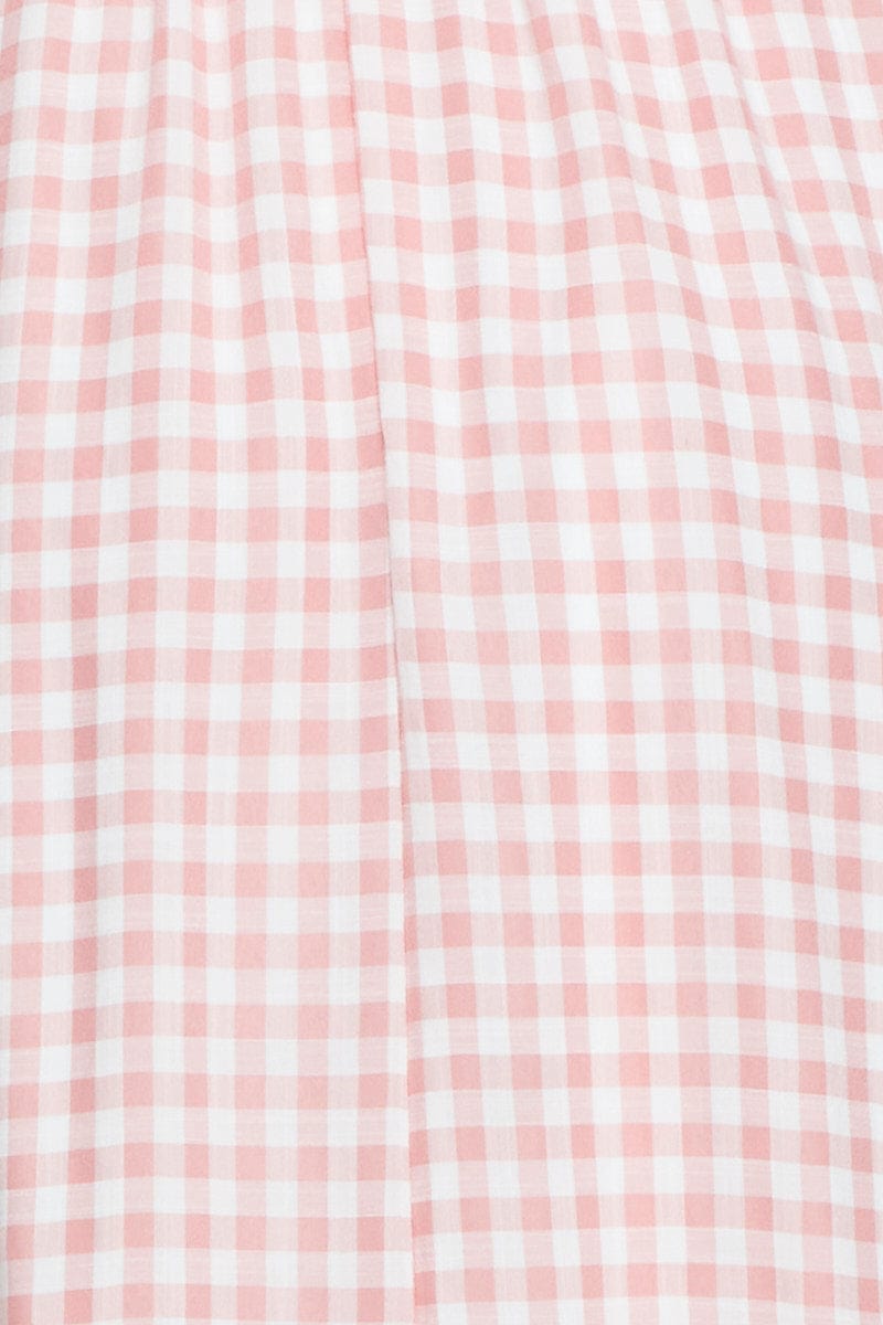 Check Midi Dress Off Shoulder Short Sleeve