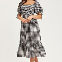 Check Midi Dress Short Sleeve Evening