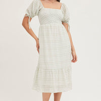 Check Midi Dress Short Sleeve Evening