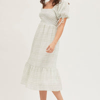 Check Midi Dress Short Sleeve Evening