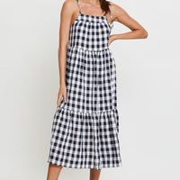 Check Midi Dress Sleeveless Tie Shoulder