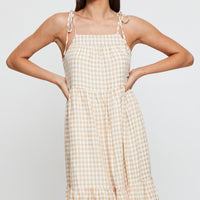Check Midi Dress Sleeveless Tie Shoulder