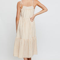 Check Midi Dress Sleeveless Tie Shoulder