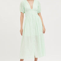 Check Puff Sleeve Midi Dress