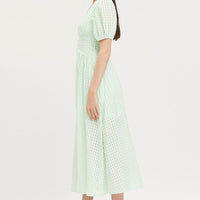 Check Puff Sleeve Midi Dress