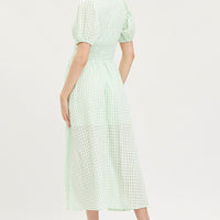 Check Puff Sleeve Midi Dress