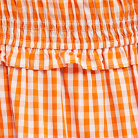Check Short Sleeve Shirred Midi Dress