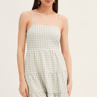 Check Sleeveless Backless Tiered Midi Dress