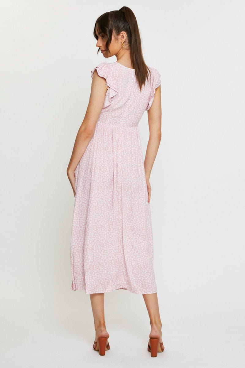 Ditsy Print Maxi Dress Sleeveless V Neck