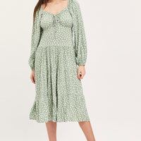Geo Print Dress Long Sleeve Midi