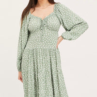 Geo Print Dress Long Sleeve Midi