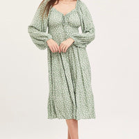 Geo Print Dress Long Sleeve Midi