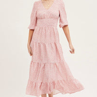 Geo Print Maxi Dress Long Sleeve V Neck