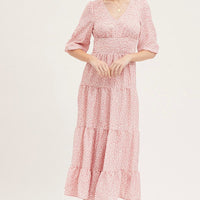 Geo Print Maxi Dress Long Sleeve V Neck