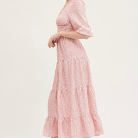 Geo Print Maxi Dress Long Sleeve V Neck