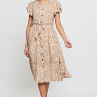Geo Print Midi Dress Short Sleeve