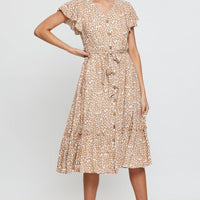Geo Print Midi Dress Short Sleeve