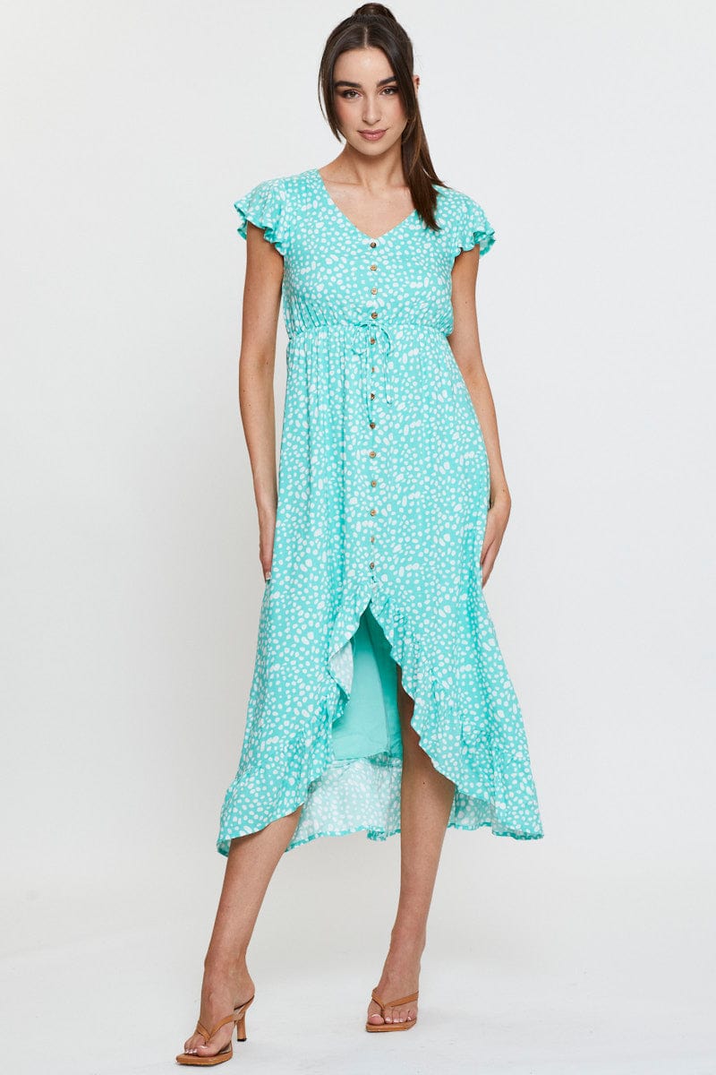 Geo Print Midi Dress Short Sleeve