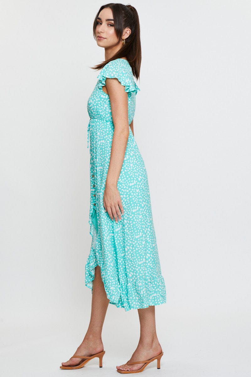 Geo Print Midi Dress Short Sleeve