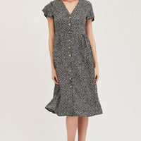 Geo Print Pocket Front Button Midi Dress