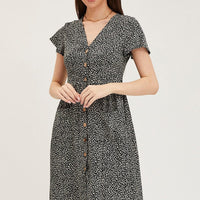 Geo Print Pocket Front Button Midi Dress