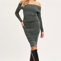 Green Dress Off Shoulder Midi