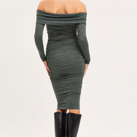 Green Dress Off Shoulder Midi