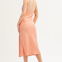 Multi Slip Dress Midi V Neck Colour Block Satin