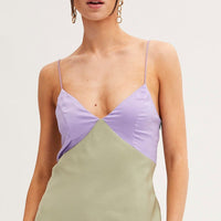 Multi Slip Dress Midi V Neck Colour Block Satin