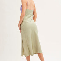 Multi Slip Dress Midi V Neck Colour Block Satin