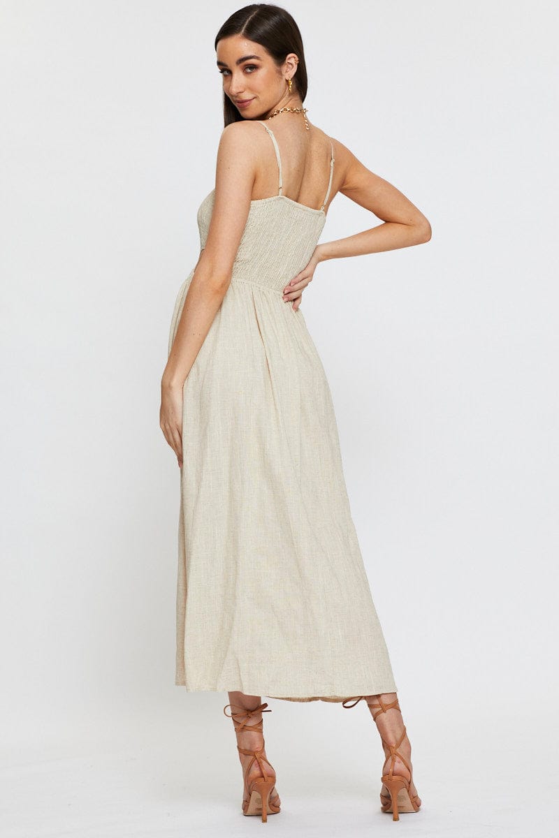 Beige Midi Dress Sleeveless