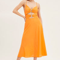 Orange A Line Dress Midi