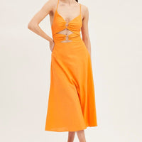 Orange A Line Dress Midi