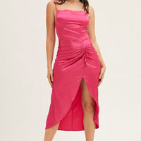 Pink Cowl Neck Party Midi Dress