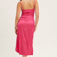 Pink Cowl Neck Party Midi Dress