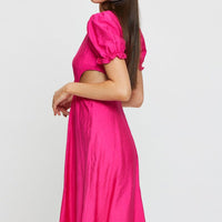 Pink Midi Dress Short Sleeve V Neck