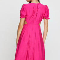 Pink Midi Dress Short Sleeve V Neck